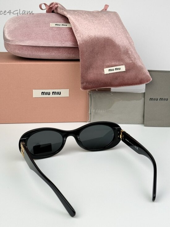 Miu Miu Women Sunglasses Black Grey Oval MU06ZS GLIMPSE 1AB5S0 NEW AUTHENTIC